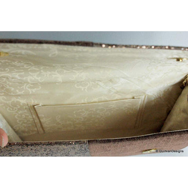 Brown Fabric Clutch And Copper Sequins Clutch, Wedding Clutch, Party Bag, Hard Body Bag